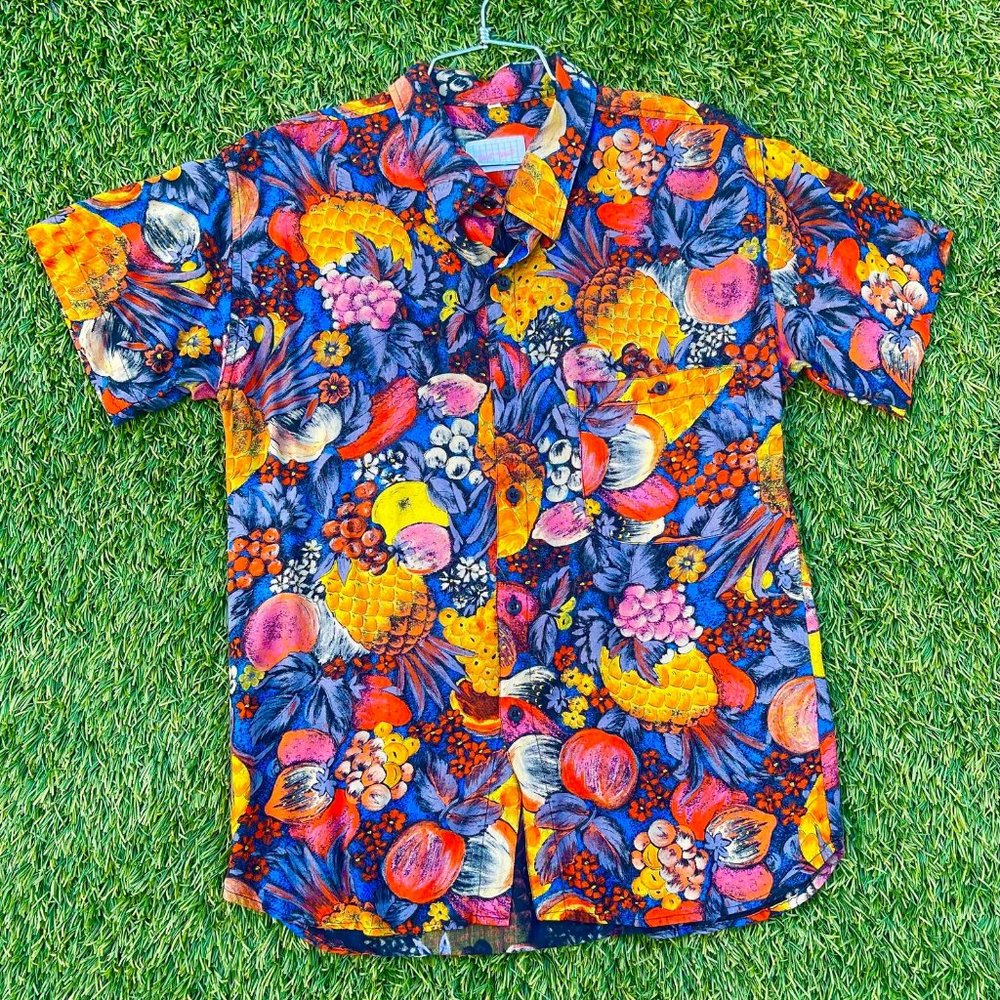 East West vintage 1990s shirt / Fruit pattern / mens small and medium